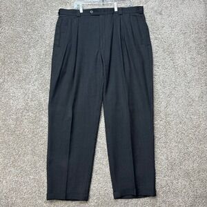 Slates Dress Pants Mens 40x32 Charcoal Gray Double Pleated Straight Leg Wool EUC